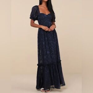 Phenomenal Sweetness Navy Floral Burnout Bustier Maxi Dress - Lulus Medium